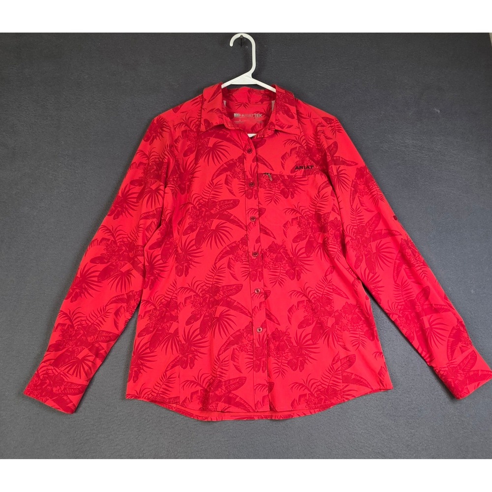 Ariat VentTEK LS Shirt Women Small Red Tropical Floral Long Sleeve Button Up